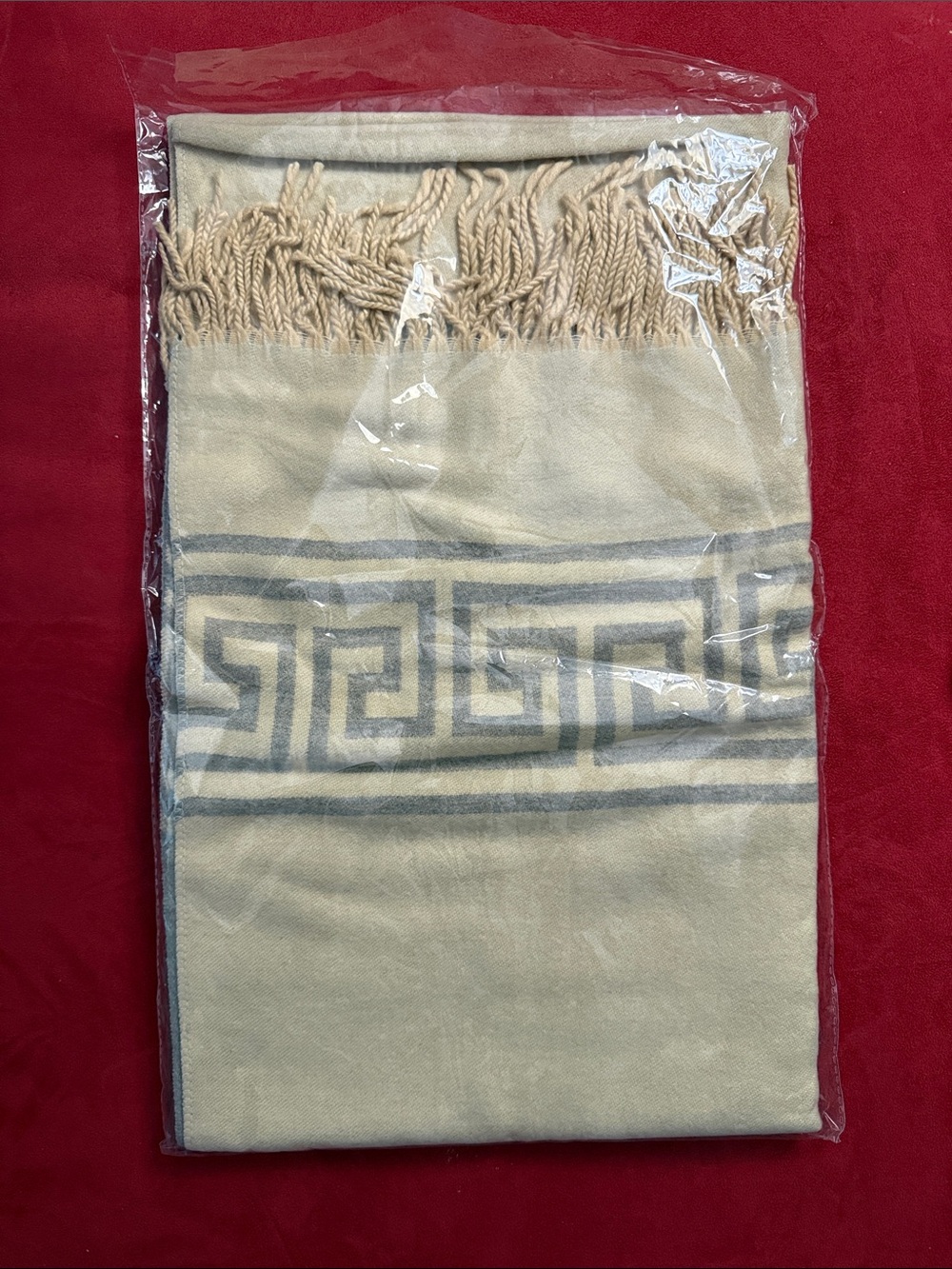 Fringed Geometric Pattern Throw Blanket in Cream and Gray